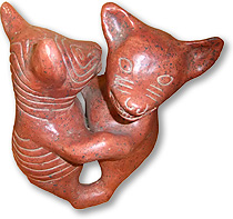 Ancient xoloitzcuintli dog sculpture.